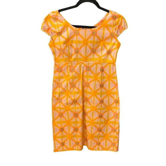 Sheridan French Designer Leather Disk Dress Size 0 orange pink gogo 60s - Picture 1 of 7